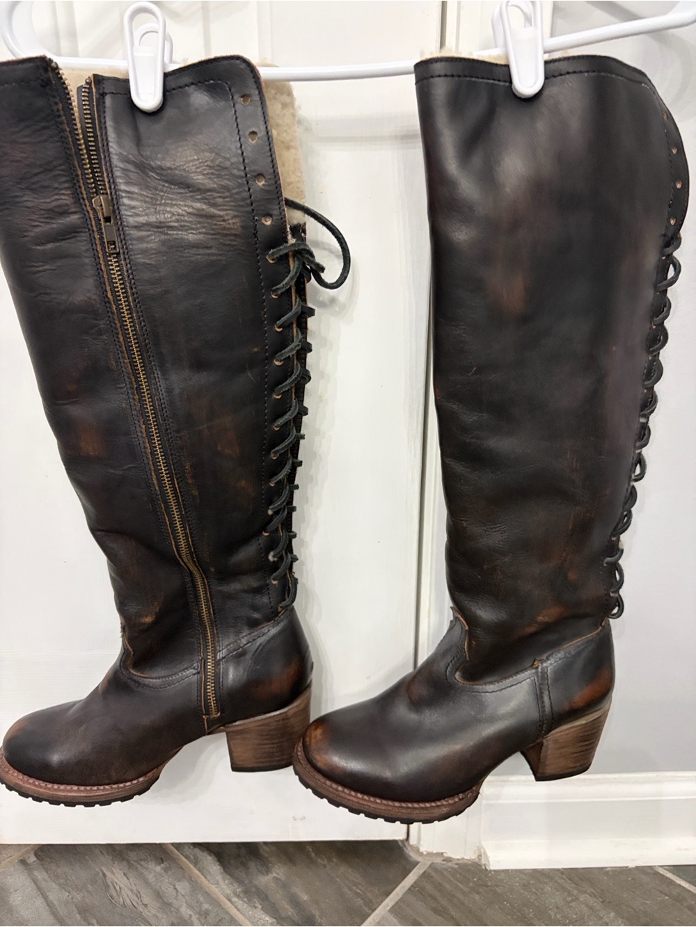 Freebird by Steven Black Lace-Up Knee Boots with Cream Shearling Cuff. OBO! - Picture 8 of 9